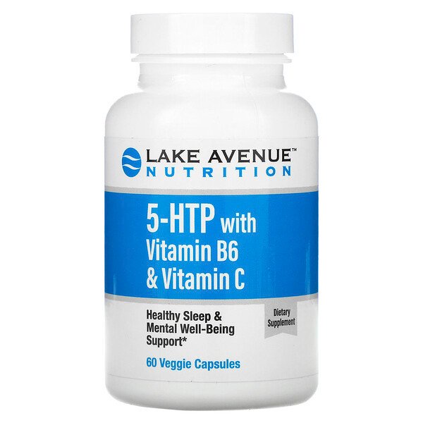 Lake Avenue Nutrition,5-HTP+VitaminB6 &VitaminC,60,120 Veggie Capsules ช่วยรักษาอาการซึมเศร้า ช่วยทำ