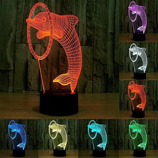 โคมไฟปลาโลมา 3 มิติ ตั้งโต๊ะ ปรับไฟ 7 สี Table lamp 3d 7 color lamp Dolphin