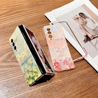 เคสโทรศัพท์มือถือแบบแข็ง พับได้ กันกระแทก ลายภาพวาดสีน้ํามัน รูปดอกไม้ สําหรับ Samsung Galaxy Z Fold 3 Fold 4 5G