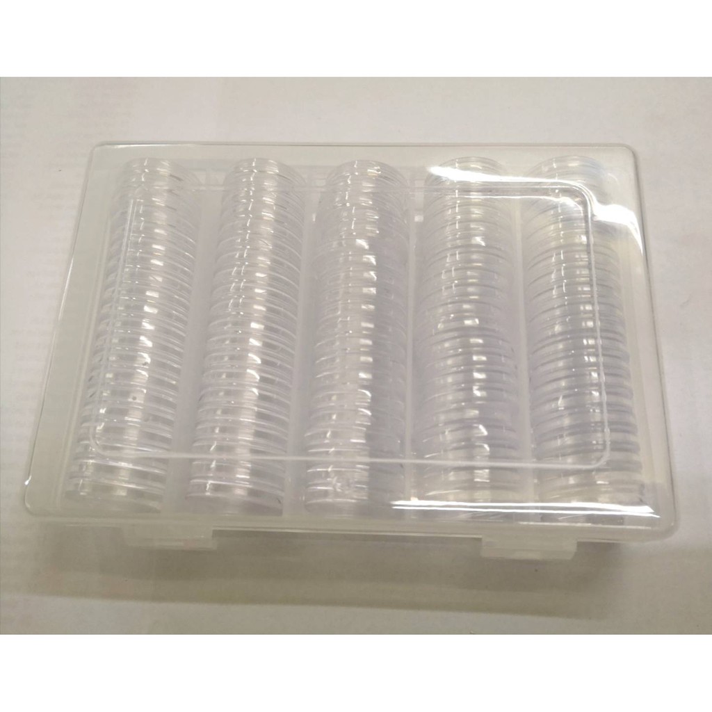 ตลับใส่เหรียญ 20.5 มม. 100 ตลับ พร้อมกล่อง ใส่เหรียญ 1 บาทหมุนเวียน, 25 สตางค์ พ.ศ.2493, 2500, 2520