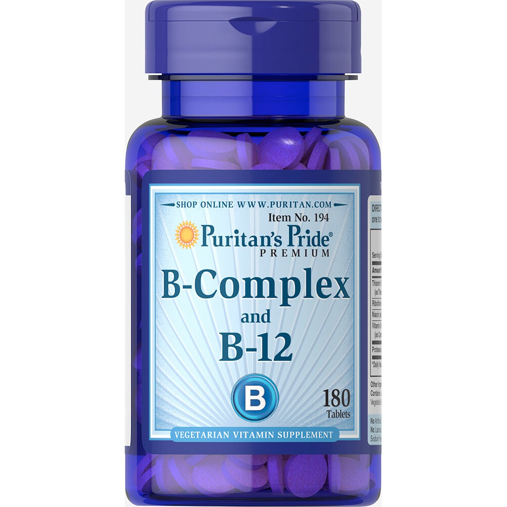 Puritan's Pride [1v1 Vitamin B-Complex and Vitamin B-12/ 180 tablets ถูกสุดในไทย] บี12รวม บำรุงประสาท สมอง b12