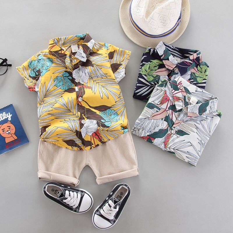 เสื้อผ้าเด็ก  เสื้อ + กางเกง ชุดชายหาด 🏖️ ชุดสงกรานต์ ชุดฮาวาย ผ้าcotton เนื้อผ้าดี (8เดือน - 5ปี) pfs