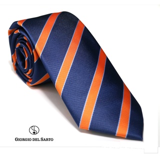 Giorgio Del Sarto Necktie 7.5 cm Blue with Orange Stripe Fabric Texture เนคไทสีน้ำเงิน-ส้มมีเท็กเจอร์