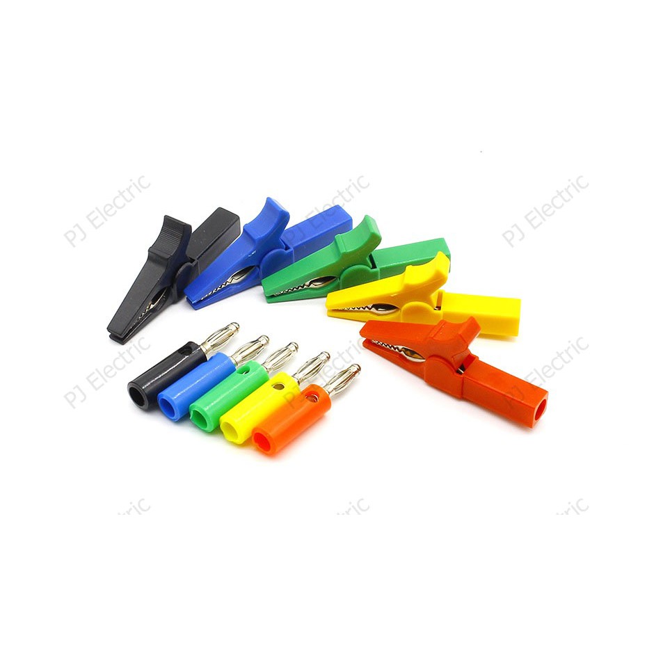 คลิปปากจระเข้ ขนาด 55 mm + บานานาปลั๊กขนาด 4 mm แดง ดำ น้ำเงิน เหลือง เขียว (เลือกสี) 55mm Alligator clip & 4mm Banana