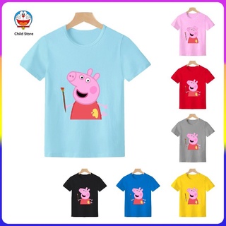 【พร้อมส่ง】เสื้อยืดคอกลม แขนสั้น ผ้าฝ้าย ลายการ์ตูน Peppa Pig สําหรับเด็กผู้หญิง