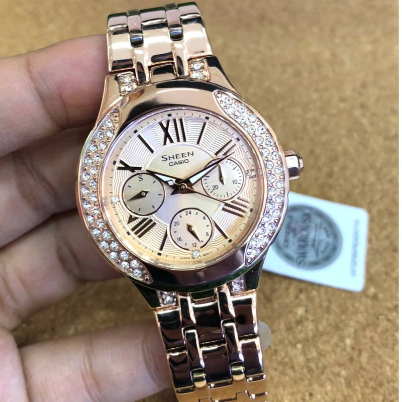 Win Watch shop นาฬิกา Casio Sheen รุ่น SHE3809PG9A นาฬืกาผู้หญิงสีพิงค์โกลด์ประดับคริสตัล SWAROVSKเต
