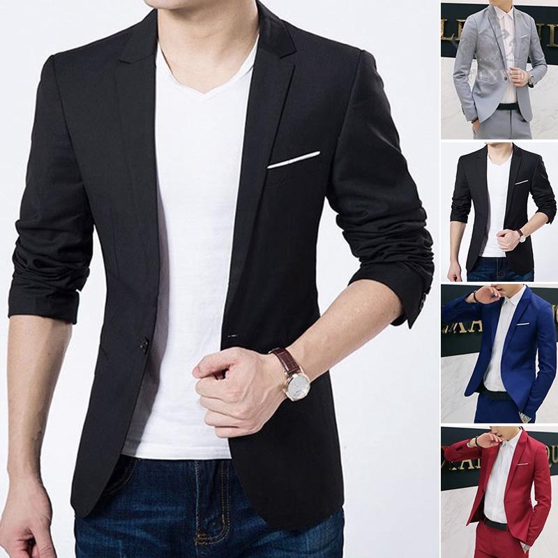 Gent Suit Coat Mens Stylish Slim Fit Formal Casual Business One Button Jacket