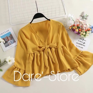 🔥SALE‼️🔥“ร้านไทย🇹🇭”[DARE’ STORE] 1203 💛พร้อมส่งเสื้อสีเหลือง 💛อก36” ยาว20”