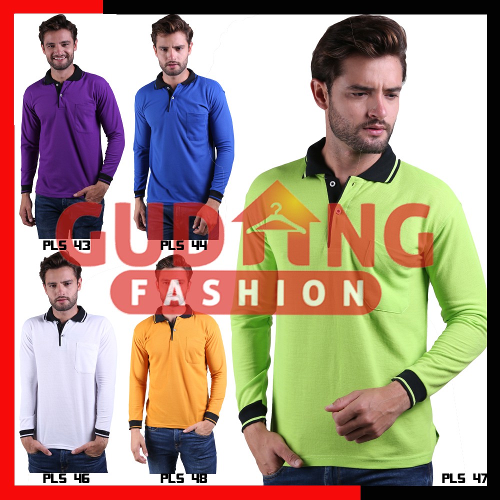 เสื้อยืดคอปกแขนยาวธรรมดาสําหรับผู้ชาย - PLS (COMB)