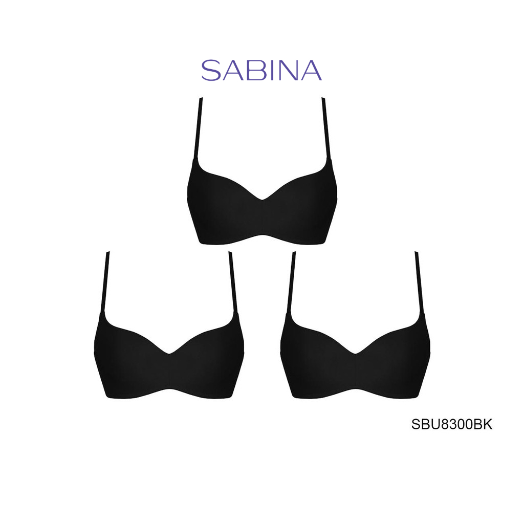 Sabina เสื้อชั้นใน Invisible Wire (Set 3 ชิ้น) (ไม่มีโครง) รุ่น Pretty Perfect รหัส SBU8300BK สีดำ