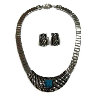 TANITTgems Antique Turquoise Tibet Silver Necklace Set#1500