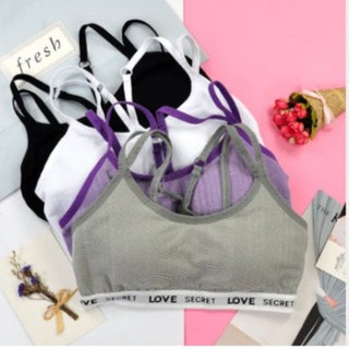 Sport Bra ไร้โครง แต่งลาย LOVE SECRET สีม่วง สีเทา สีขาว สีดำ ฟรีไซต์ #2153