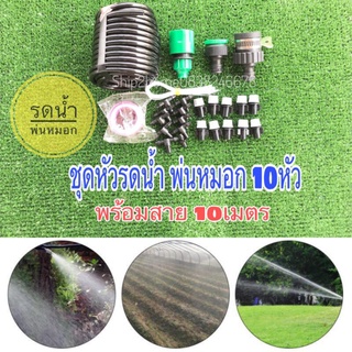 ชุดหัวรดน้ำ, พ่นน้ำ, พ่นหมอก 10หัว พร้อมสาย 10เมตร พร้อมส่ง