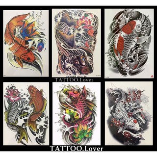 แทททูลายปลา#ปลาคราฟ#ปลาสีขาว-ดำ ✨สวยเหมือนสักจริง✨Tattoo Sticker สติ๊กเกอร์รอยสักปลอมชั่วคราวกันน้ำได้