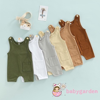 Babygarden-0-3 YearsBaby ชุดจั๊มสูทรอมเปอร์ แขนกุด สีพื้น แฟชั่นฤดูร้อน สําหรับเด็กผู้ชาย