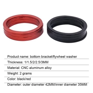 FMFXTR แหวนรองโม่/กระโหลกกลวง จักรยาน ความหนา 1.5/2/2.5mm. Aluminium Alloy Lightweight Flywheel Hub Spacers (สีดำ)