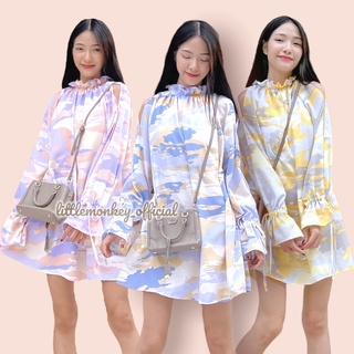 2553🛩LADY OVERSIZED DRESS ชุดเดรสคอระบาย   ชุดเดรสคอระบาย แขนยาว ดีเทลที่แขน