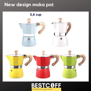 BESTCOFF New design moka pot หม้อต้มกาแฟสด รุ่นใหม่ เตาไฟฟ้า ขนาด 3,6 cup