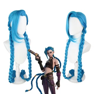 Lol Jinx วิกผมสังเคราะห์ ทนความร้อน คุณภาพสูง 120 ซม. สีฟ้า สําหรับคอสเพลย์