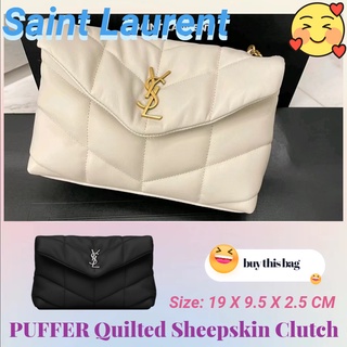 แซงต์โลรองต์  Saint Laurent  ysl  PUFFER Small Quilted Sheepskin Clutch/กระเป๋าสตรี/คลัทช์/กระเป๋าเหรียญ/ยุโรปนำเข้าแท้