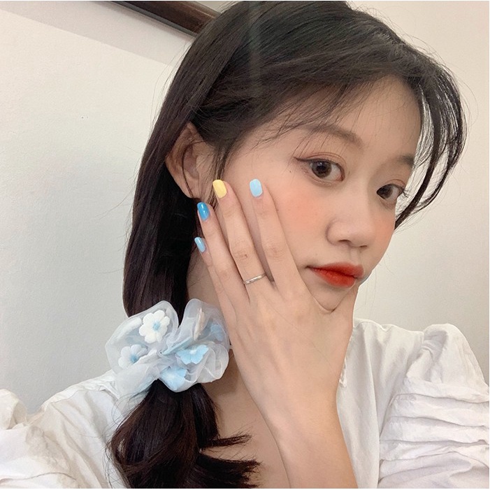 ยางรัดผม ขนาดใหญ่ ปักลําไส้ / ตาข่าย ขนาดใหญ่ วงแหวนลําไส้ใหญ่ ดอกไม้ / ยางยืด ลูกไม้ / ตาข่าย สครันชี่ สวมหัว ทูเล่ เครื่องประดับผม: สีฟ้า
