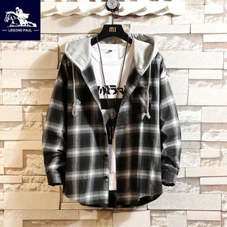 เสื้อฮู้ดแขนยาว ลายสก๊อต แบบพลัสไซซ์ แฟชั่นสำหรับผู้ชาย