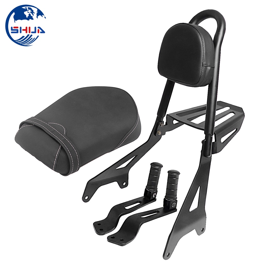 Black Motorcycle Rear Passenger Seat Sissy Bar Backrest Luggage Rack Footrest For Yamaha Bolt XV950 R-Spec C-Spec
