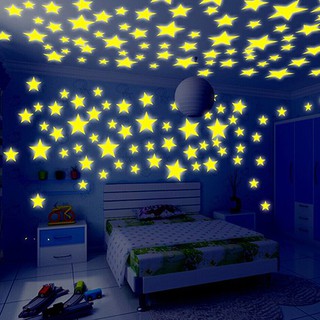 100 ชิ้นบ้าน Glow in The Dark Stars สติ๊กเกอร์ติดผนังฝ้าเพดาน Baby Bedroom 3D Decal