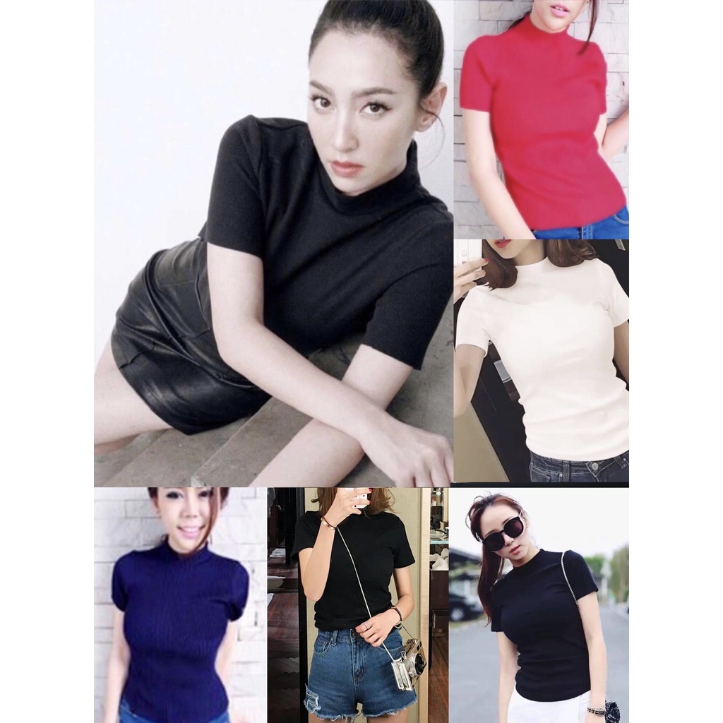 nidnoomstudio เสื้อคอเต่าแขนสั้น ผ้าเรยอน hisoสุดๆใส่ได้ทุกโอกาสดูดีมว๊ากกก (d26)