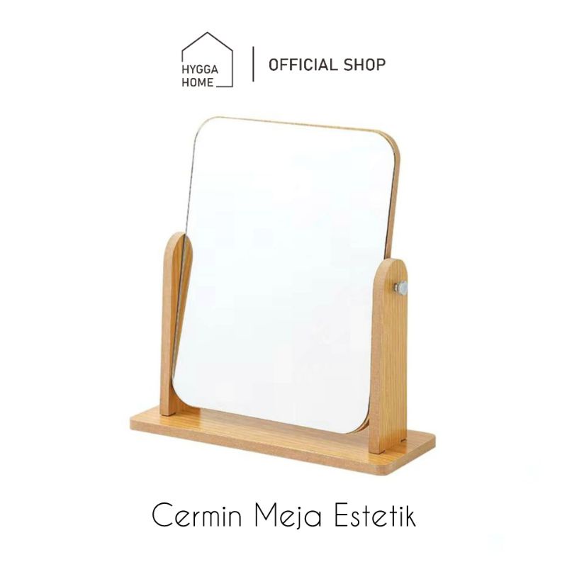Hygga Home Aesthetic Table Mirror/กระจกแต่งหน้าไม้/Make up Wooden Table Mirror