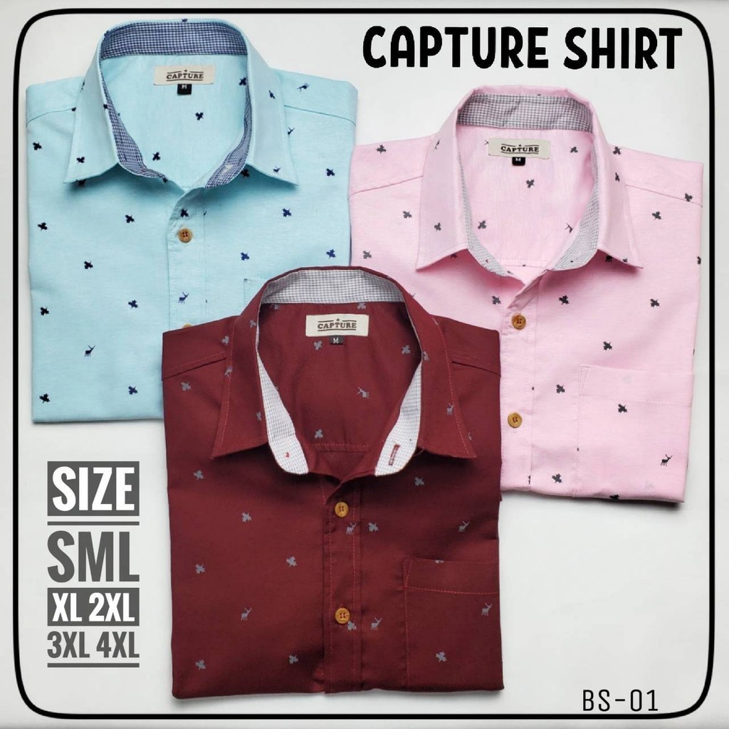 เสื้อเชิ้ตแขนสั้น คอปก ผ้า Oxford ลายกวางใบเฟิร์น มีถึงไซส์ 4XL