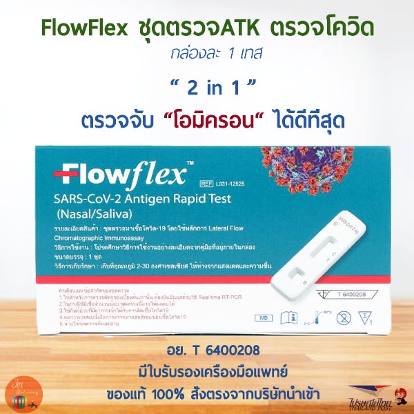 ยกกล่อง 20 เทส ชุดเตรวจ ATK Flowflex ตรวจโควิด 2in1 ตรวจจมูกและน้ำลาย ...