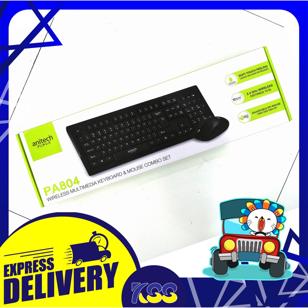 ac ชุดเมาส์+คีย์บอร์ดไร้สาย Anitech Wireless Keyboard and Mouse Combo Set PA804 รับประกัน 2ปี