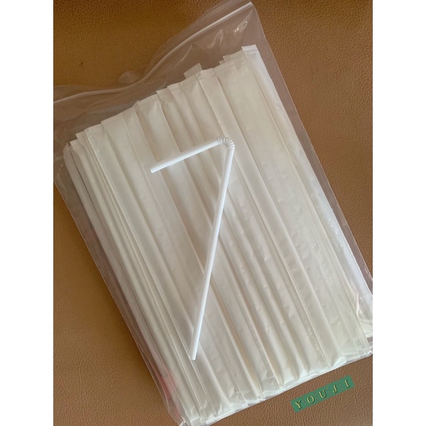 หลอดงอ แพ็คซองกระดาษ 100 ชิ้น (ซองขาว)/ 1ห่อ Flexible Straw 100 pcs