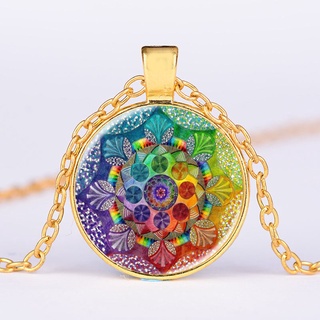 ✆eBay Hot Selling Mandala ดอกไม้เวลาสร้อยคออัญมณี OM โยคะ Namaste สร้อยคอจี้แก้ว Batch