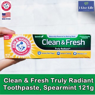 ยาสีฟัน สูตรเพื่อฟันขาวและแข็งแรง Clean &amp; Fresh Truly Radiant  Toothpaste Spearmint 121g - Arm &amp; Hammer Whitening tooth