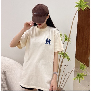 Mlb ใหม่ เสื้อยืดลําลอง ผ้าฝ้าย แขนสั้น คอกลม ลาย NY สําหรับคู่รักS-5XL