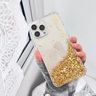 เคสทองคำเปลวพร้อมชื่อ ไม่มีทองรอบกล้อง (Magnolia) i13 pro max s22 ultra note20 a53 a73 reno7 v23 เคสกันกระแทก