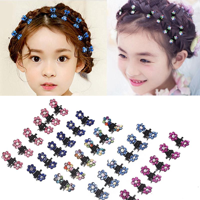 6Pcs Girls Sweet Crystal Rhinestone Flower Mini Hair Claws Clips Pin Clamps