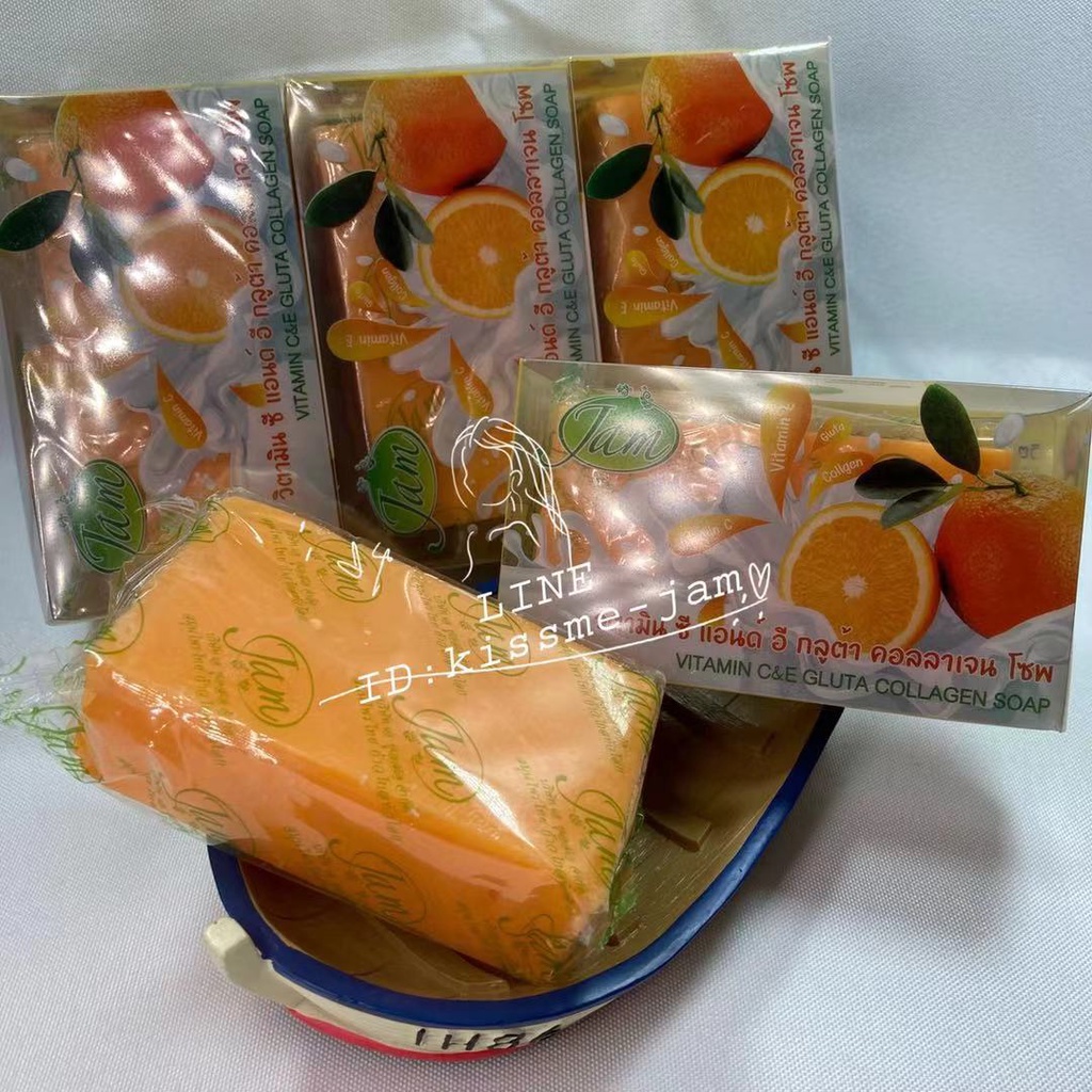 JAM วิตามิน ซี เเอนด์ อี กลูต้า คอลลาเจน โซพ Vitamin C&E Gluta Collagen Soap 100กรัม 1 แพคมี 6 ก้อน
