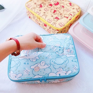 กระเป๋าใส่กล่องอาหารกลางวัน มีฉนวนกันความร้อน ทรงสี่เหลี่ยม ลายการ์ตูน Hello Kitty Cinnamoroll กันน้ํา ขนาดใหญ่ สําหรับเด็กนักเรียน