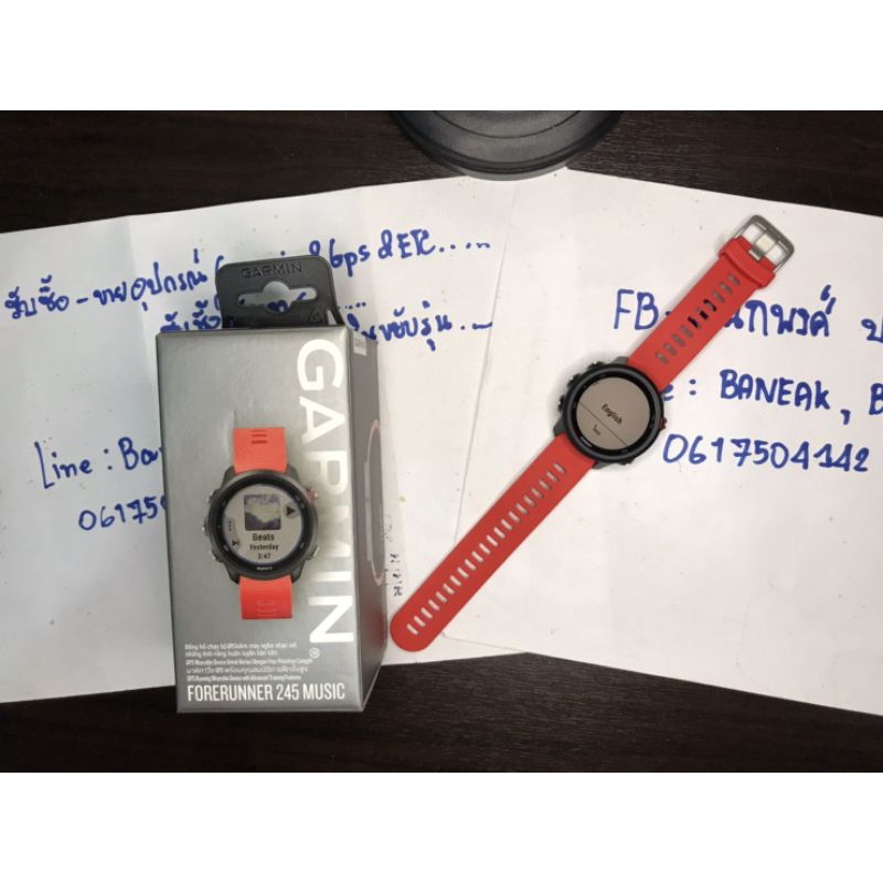 garmin​ Forerunner​245music​มือสอง​สภาพ​สวย​เรือนดำสายแดง