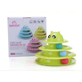 รางบอลพลาสติก 3 ชั้น รูปตัวการ์ตูน Circular Turntable Cat Toy ของเล่นแมวโต T1255