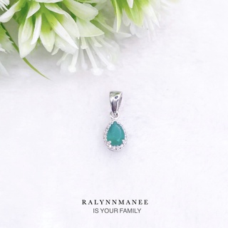 Z6445 จี้พลอยโมราแท้ ( Chrysoprase ) ตัวเรือนเงินแท้ 925 ชุบทองคำขาว