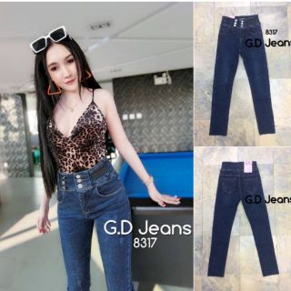 G.D.Jeans รุ่น 8317#กางเกงยีนส์ขายาวผ้ายืดฮ่องกงสีเข้มเอวสูงทรงเรียบผ้าหนานิ่มเกรดดียืดได้เยอะคะ