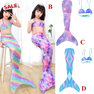 tdg 2Pcs/set Girl Kid Swimsuit Halter Bra + Mermaid Tail Colorful Split Swimwear for 3-12Y