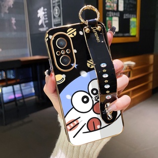 สําหรับ Huawei Nova 9 SE เคส สายรัดข้อมือ ดีไซน์ใหม่ โดราเอมอน แมวน่ารัก ชุบ เคสกันกระแทก เคสป้องกันกล้อง แบบเต็ม