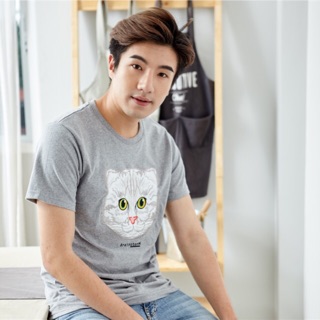 เสื้อยืด Tshirt แขนสั้น ปัก ลายแมว ผ้านิ่ม COTTON 100%