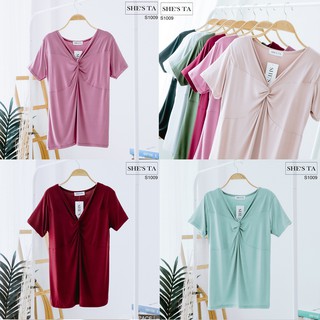 เสื้อยืดผ้าเรย่อน แขนสั้น ไขว้หน้า ดีไซน์ใหม่ อกใหญ่มาแล้วจ้า