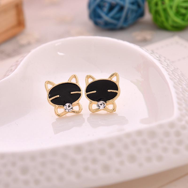 ต่างหูแมวดำ Kitty Silver Stud Women Earrings DDE51R